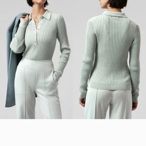ATHLETA Sweet Bay Henley Button Ribbed Collared Sweater in Sage Sz M NWOT